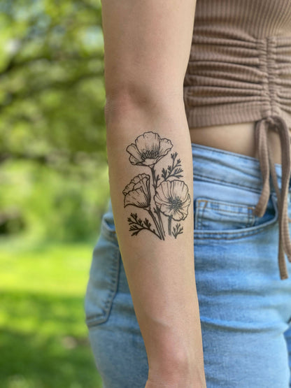 Golden Poppy Temporary Tattoo: 1-Pack