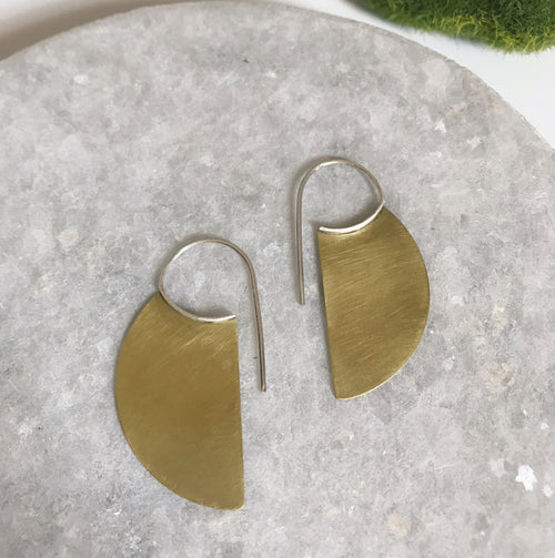 Half Disc Brass Earrings