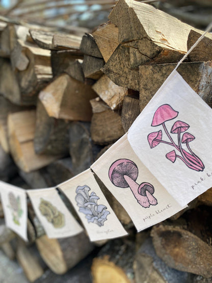 Rainbow Mushrooms Prayer Flags: Tea-dyed