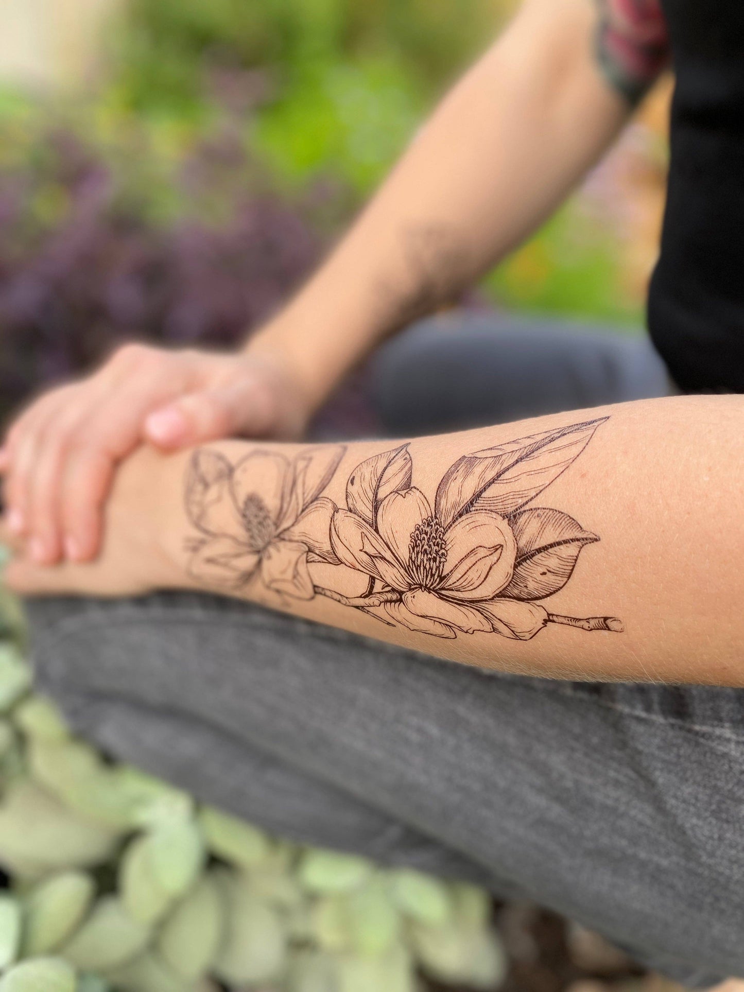 Magnolia Flower Temporary Tattoo: 1-Pack