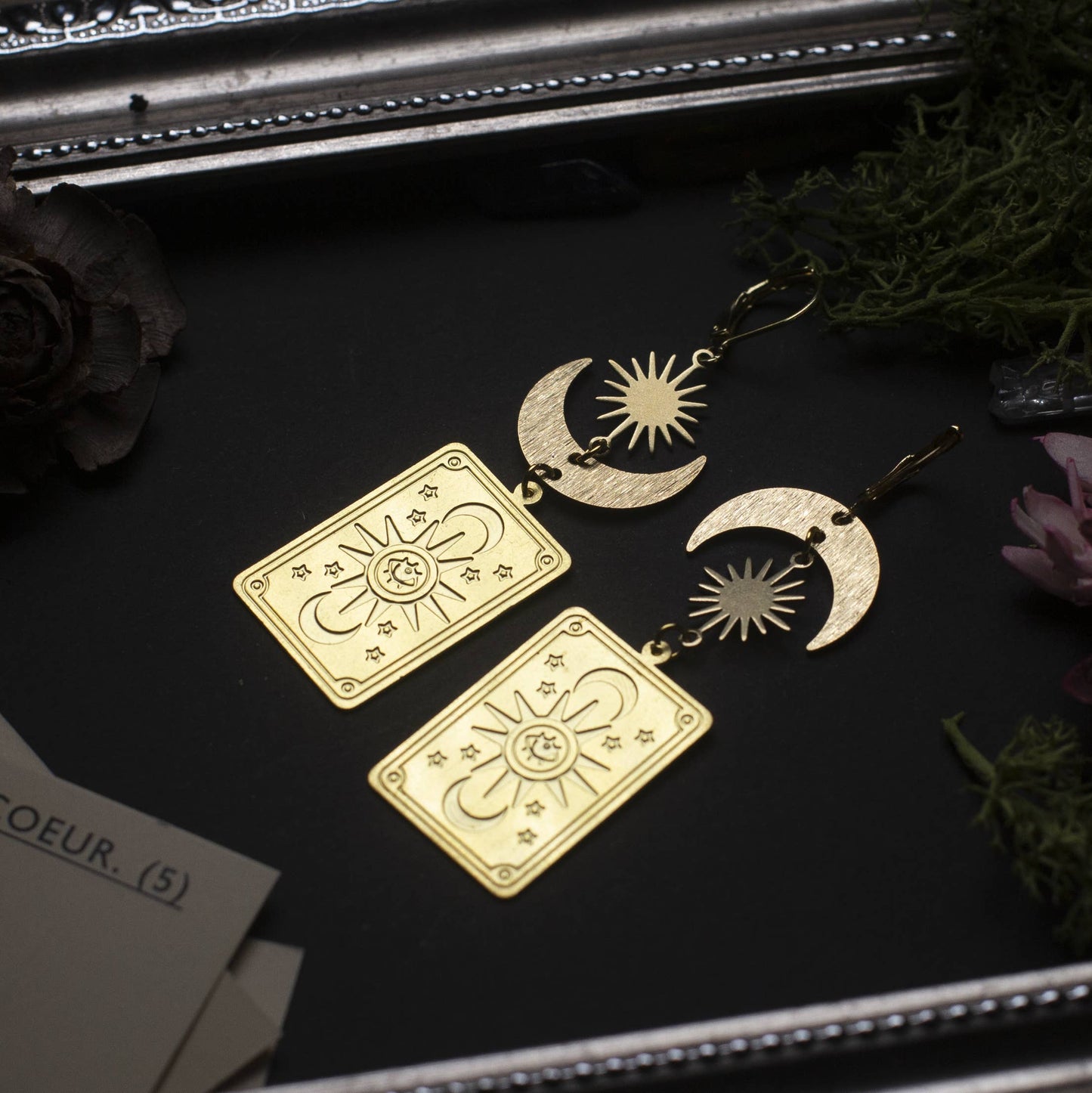 Asymmetric Brass Tarot Card earrings