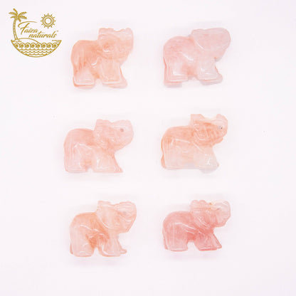 Rose Quartz Elephant Crystal Figurines (Hand Carved)
